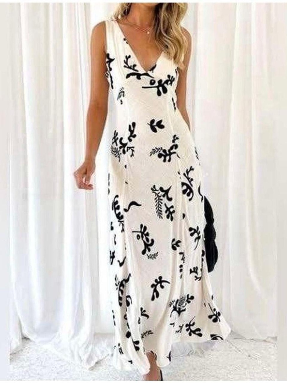 Paper Heart Black & White Maxi Dress with Floral Print